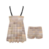 Brick Printed Pattern Print Design 01 Chest Sexy Pleated Two Piece Swim Dress
