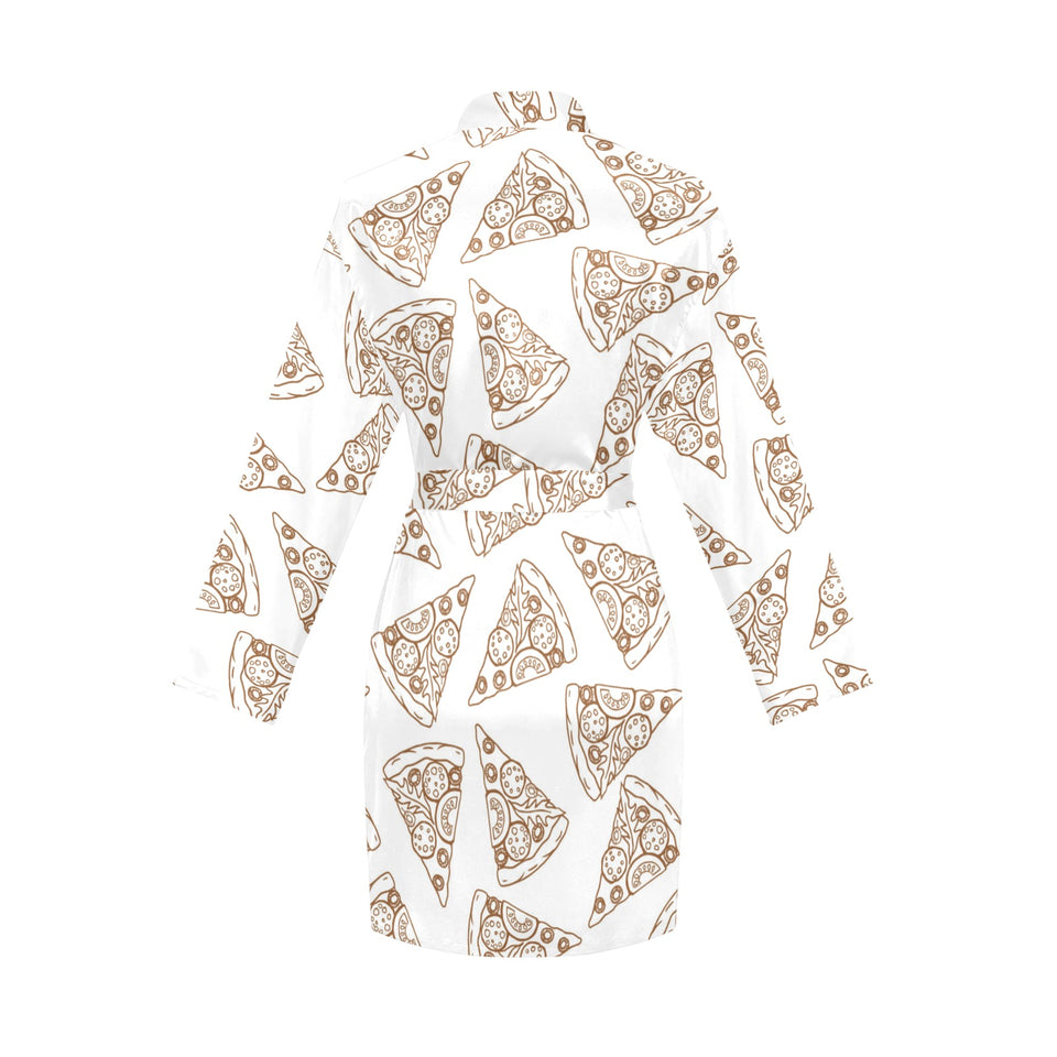 Hand drawn pizza pattern Women's Long Sleeve Belted Night Robe