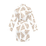 Hand drawn pizza pattern Women's Long Sleeve Belted Night Robe