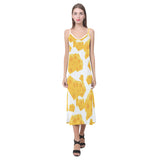 Cheese slice pattern V-Neck Open Fork Long Dress