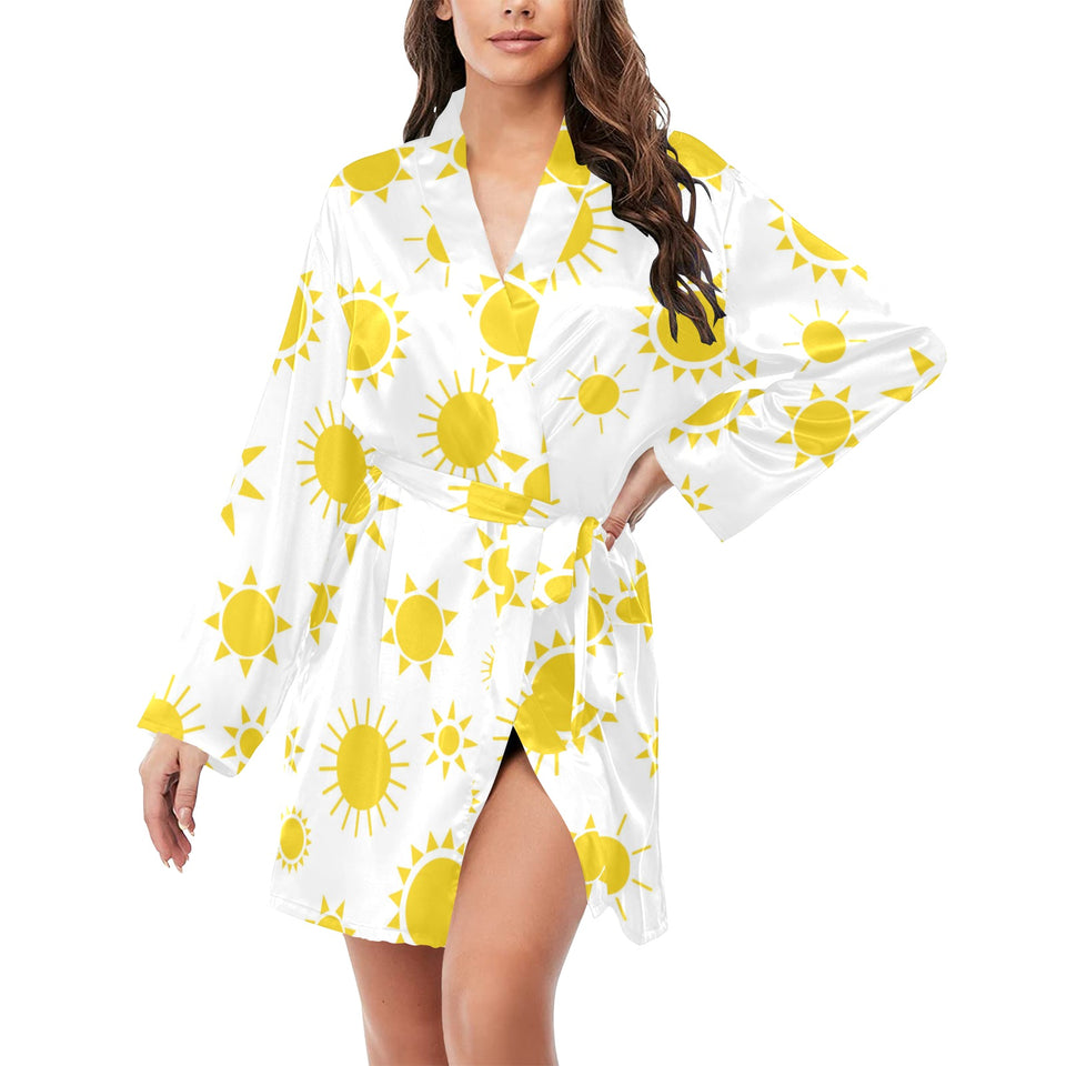 Sun pattern Women's Long Sleeve Belted Night Robe