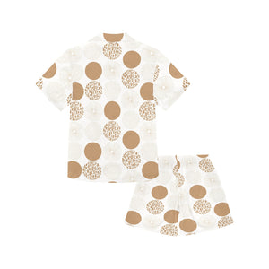 Gold Texture mushroom pattern Kids' Boys' Girls' V-Neck Short Pajama Set