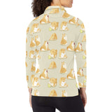 Cute fat shiba inu dog pattern Women's Long Sleeve Polo Shirt