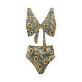 sunflowers ribbon background Chest Bowknot High Waisted Bikini Swimsuit