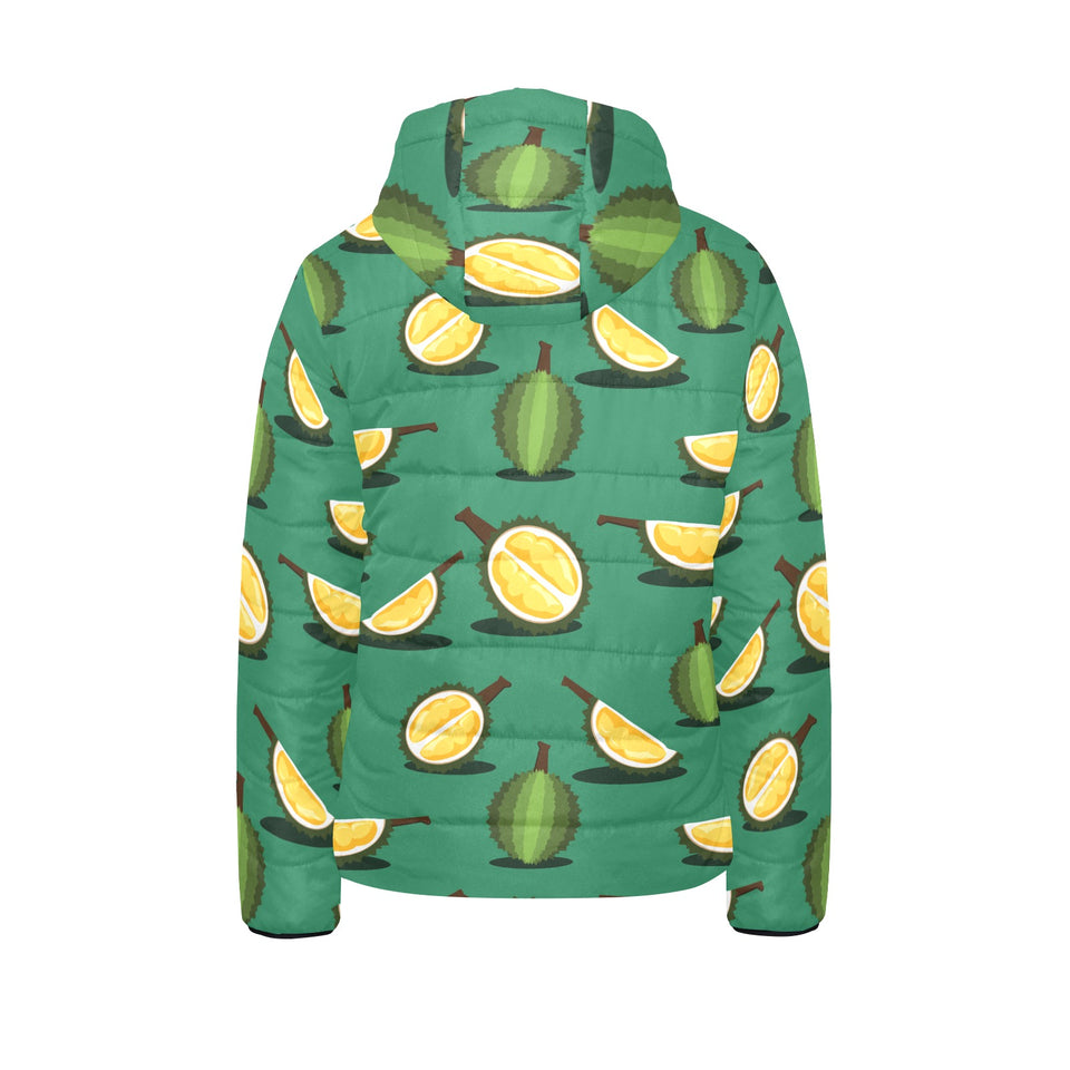 Durian pattern green background Kids' Boys' Girls' Padded Hooded Jacket