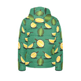 Durian pattern green background Kids' Boys' Girls' Padded Hooded Jacket