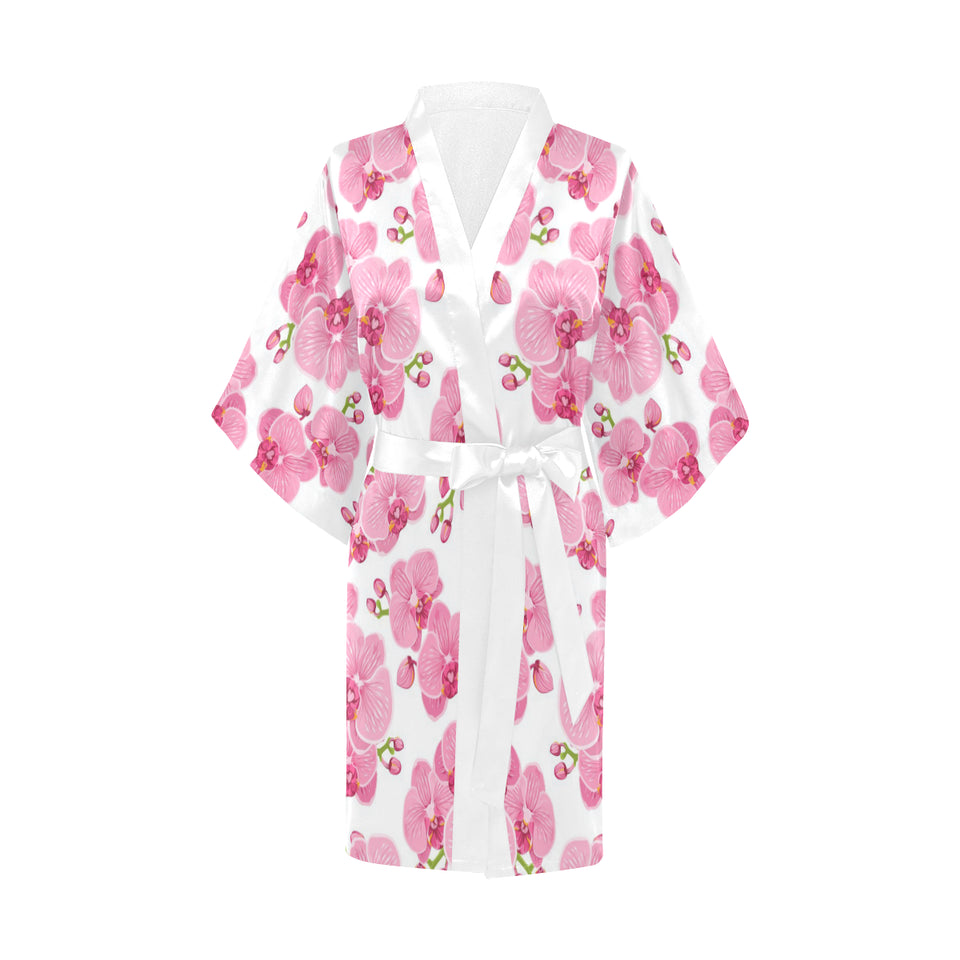 pink purple orchid pattern background Women's Short Kimono Robe