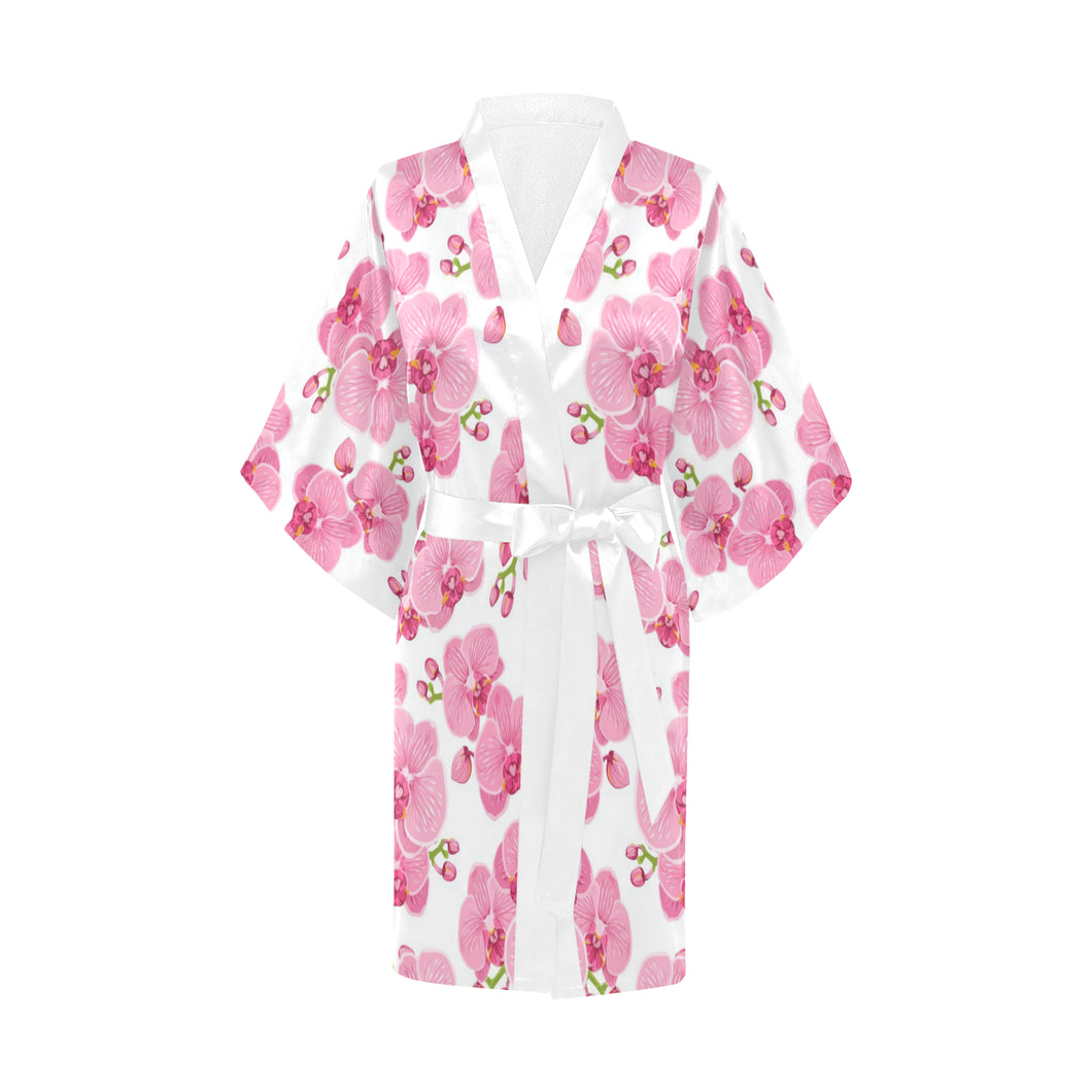 pink purple orchid pattern background Women's Short Kimono Robe