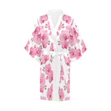 pink purple orchid pattern background Women's Short Kimono Robe