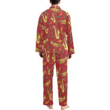 Saxophone cornet pattern red background Men's Long Pajama Set