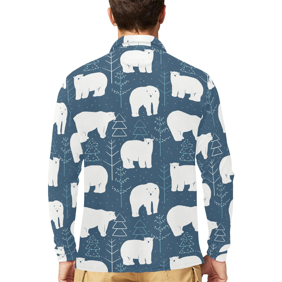 polar bear mother her child pattern Men's Long Sleeve Polo Shirt