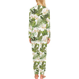 White orchid flower tropical leaves pattern Women's All Over Print Pajama Set