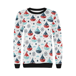 Cute color paper sailboat pattern Women's Crew Neck Sweatshirt