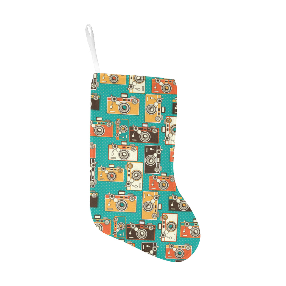 Camera Pattern Print Design 03 Christmas Stocking
