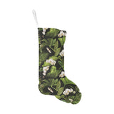 White orchid flower tropical leaves pattern blackg Christmas Stocking