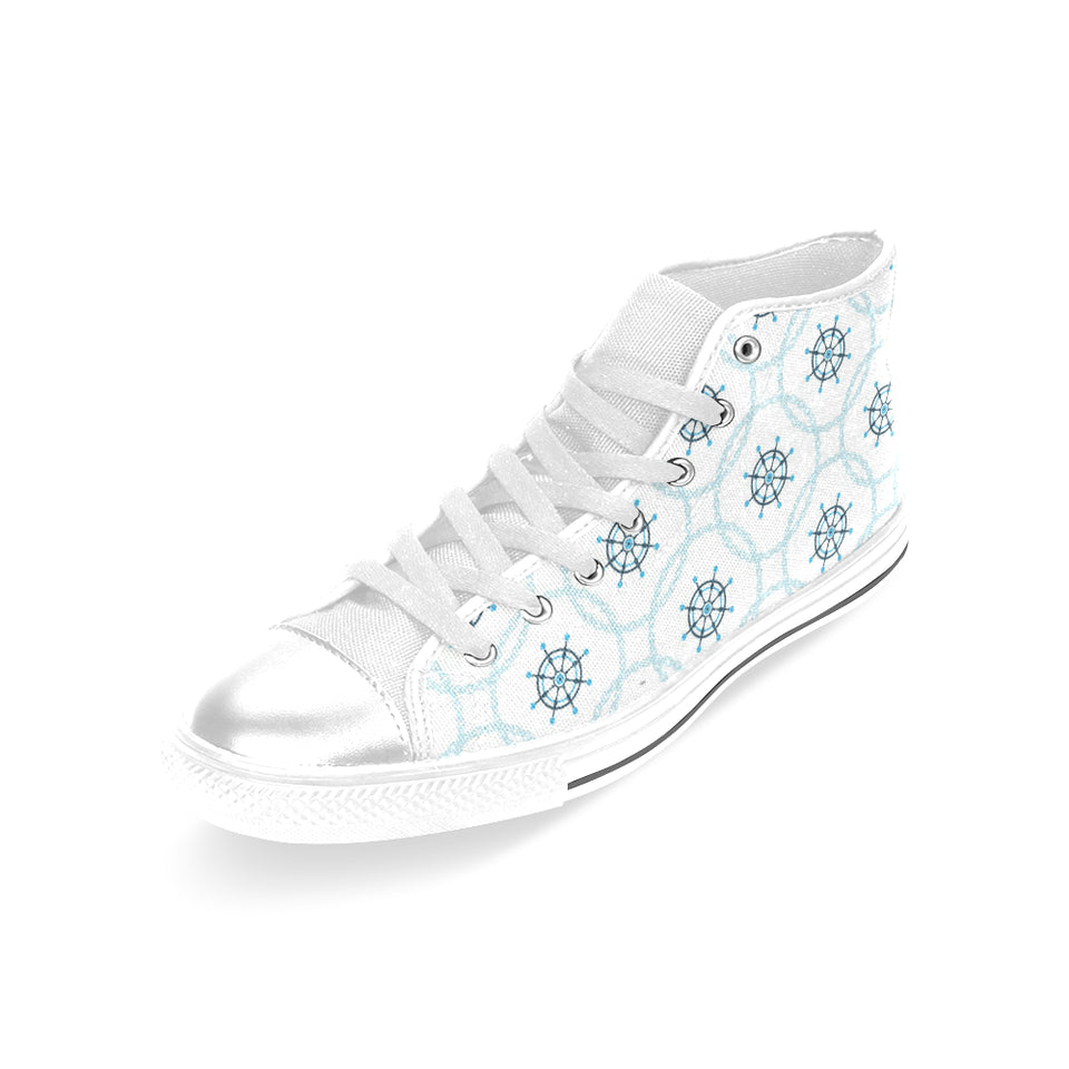 nautical steering wheel chain Women's High Top Canvas Shoes White