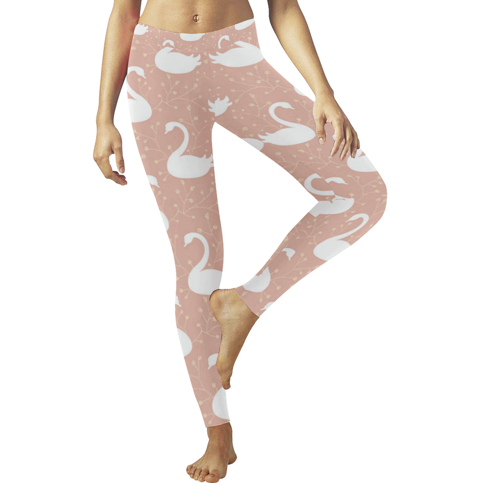 Swan flower light pink background Women's Legging Fulfilled In US