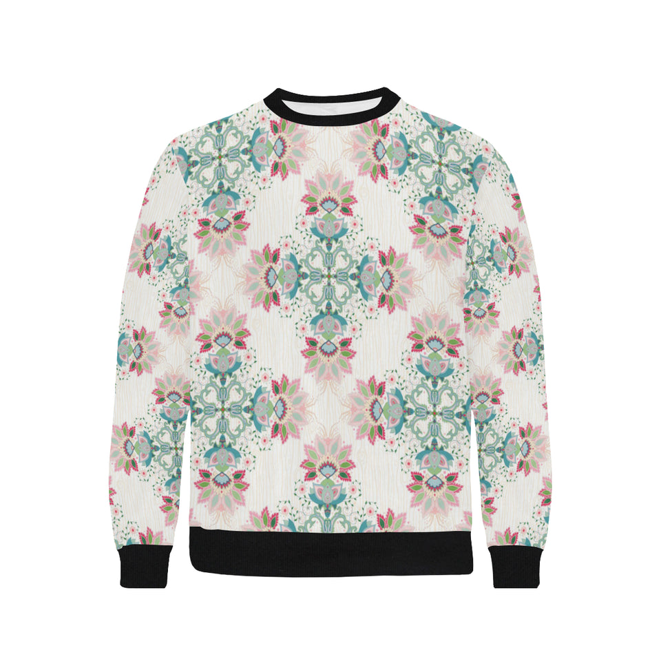 Square floral indian flower pattern Men's Crew Neck Sweatshirt