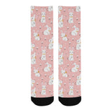 Cute white rabbit flower pink background Crew Socks