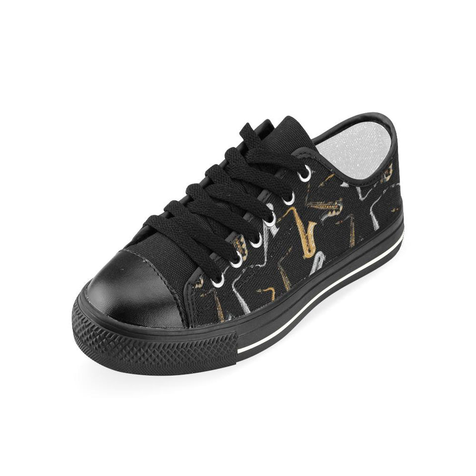 saxophone design pattern Kids' Boys' Girls' Low Top Canvas Shoes Black