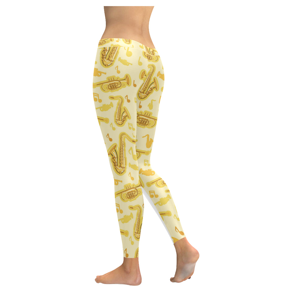 Saxophone cornet pattern yellow background Women's Legging Fulfilled In US