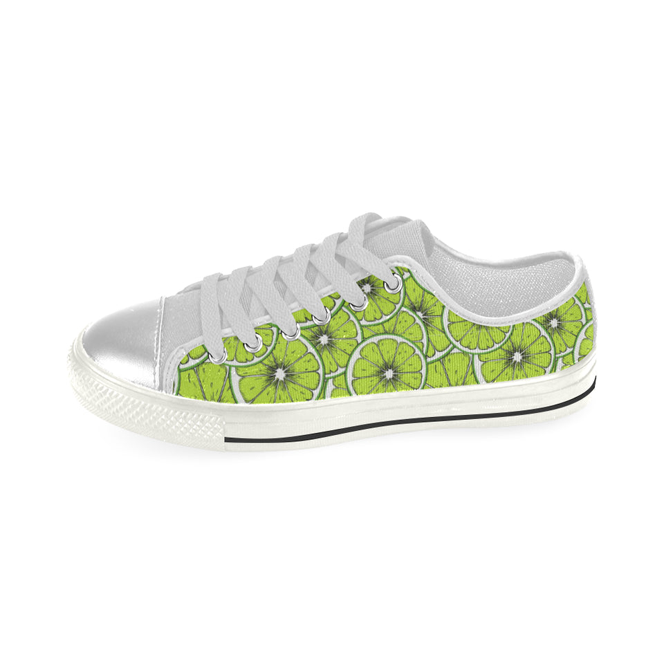Slices of Lime design pattern Women's Low Top Canvas Shoes White