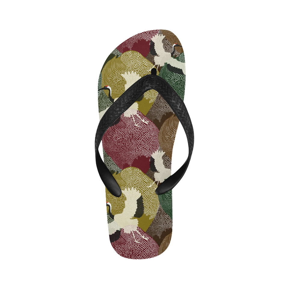 Japanese cranes flying forest dot pattern Unisex Flip Flops