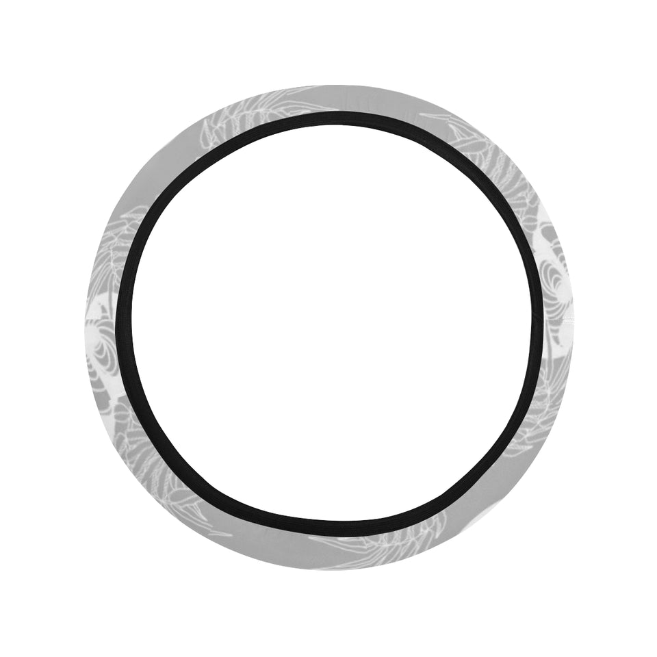 white swan gray background Car Steering Wheel Cover