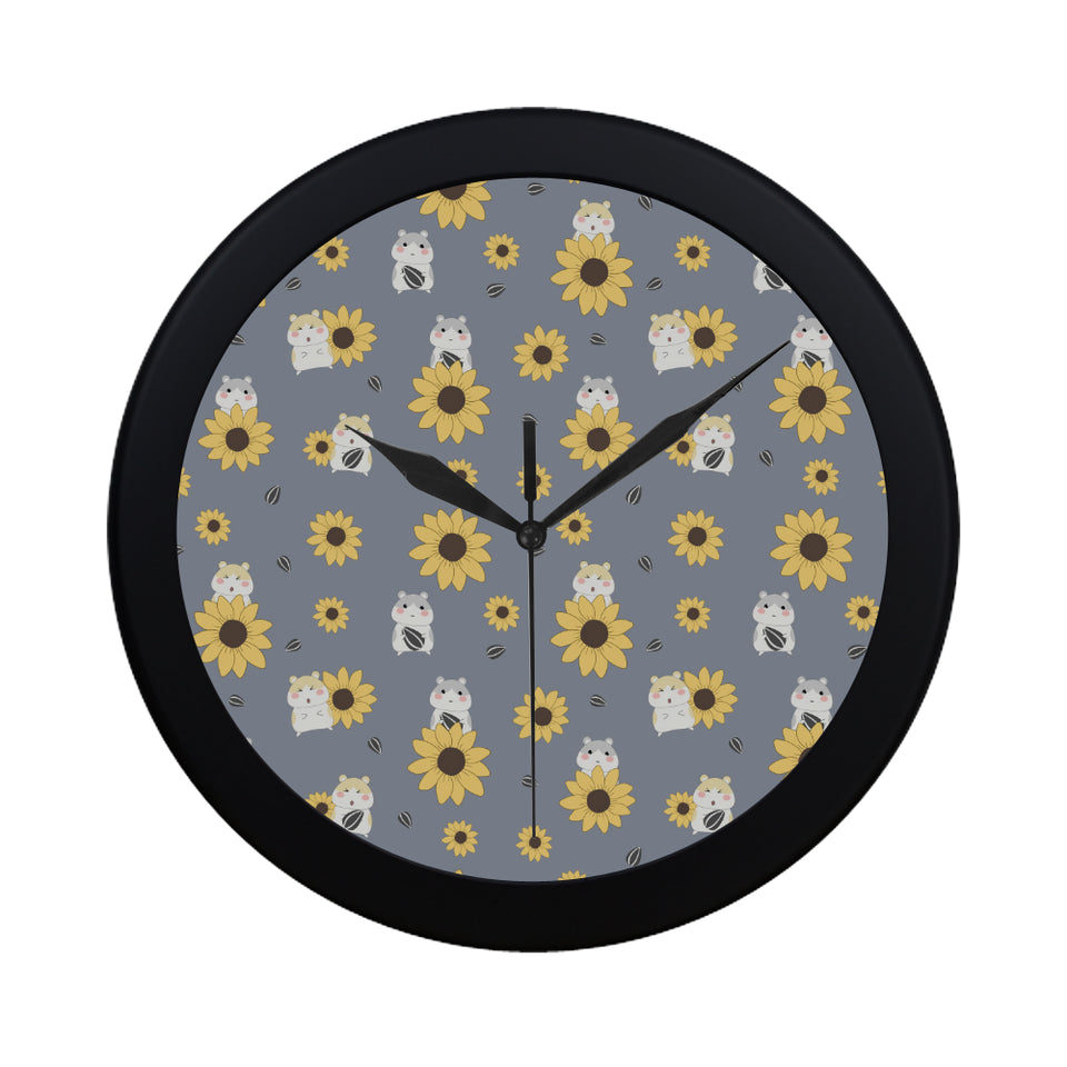 Cute hamster sunflower pattern background Elegant Black Wall Clock