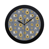 Cute hamster sunflower pattern background Elegant Black Wall Clock