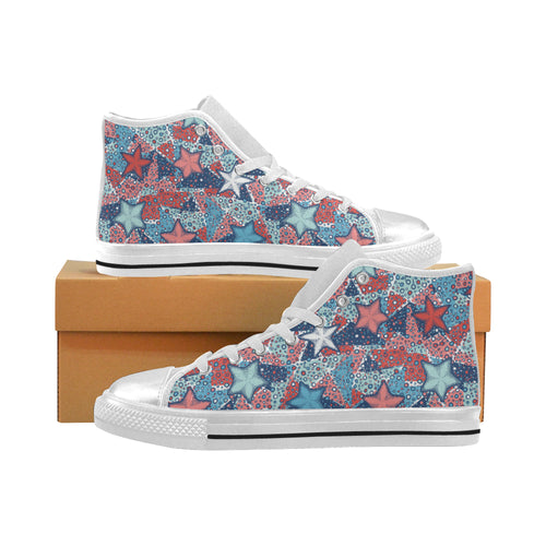 Hand drawn colorful starfish Women's High Top Canvas Shoes White