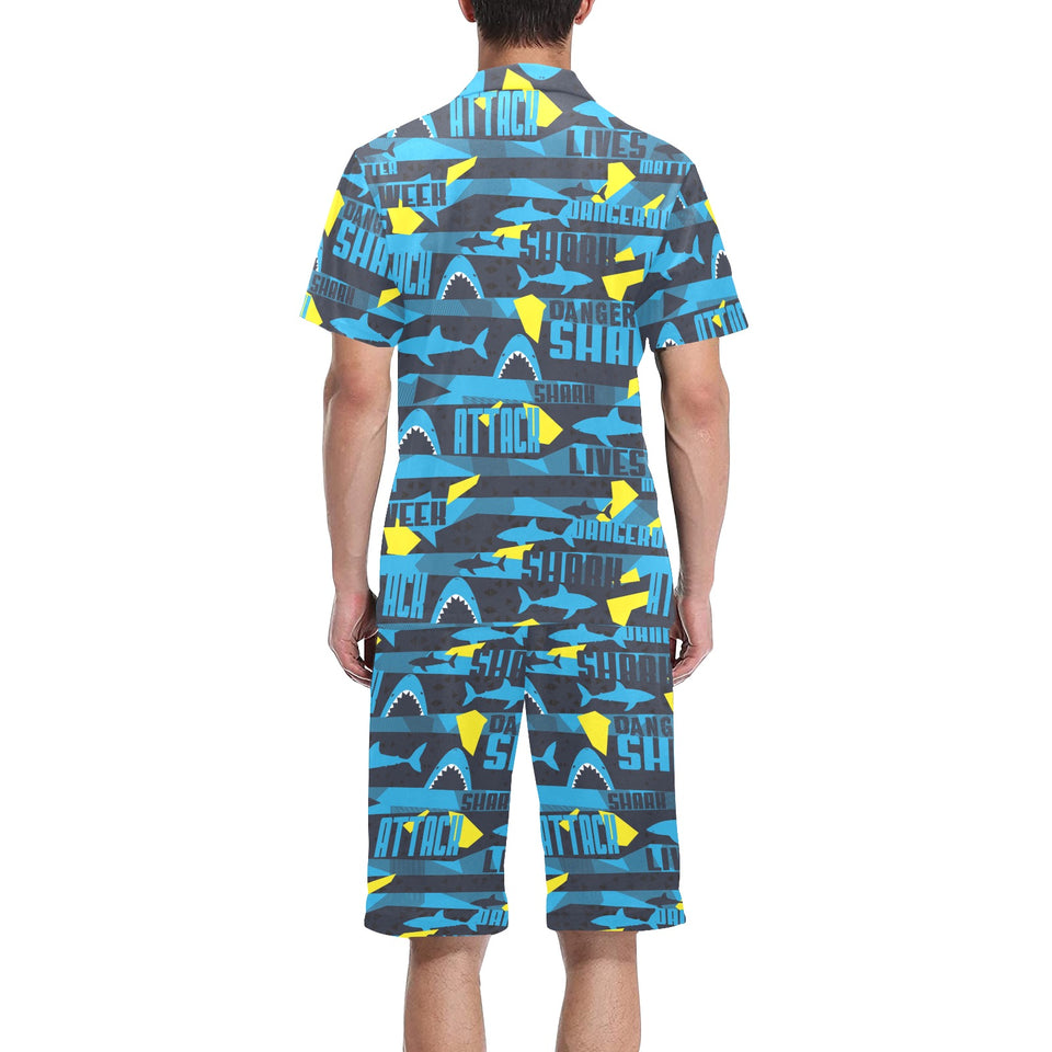 Shark dangerous Men's V-Neck Short Pajama Set