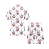 Cute pug hat rabbit costume pattern Men's V-Neck Short Pajama Set