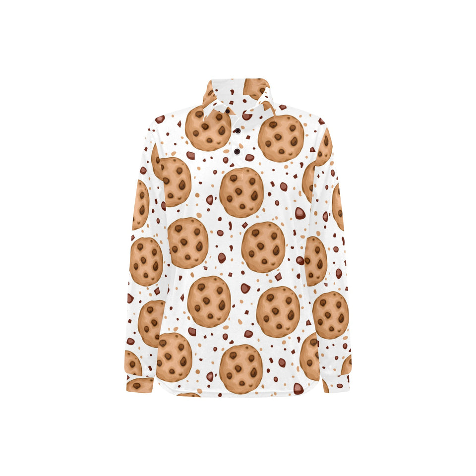 chocolate chip cookie pattern Women's Long Sleeve Polo Shirt