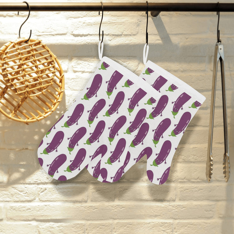 Eggplant Pattern Print Design 01 Heat Resistant Oven Mitts