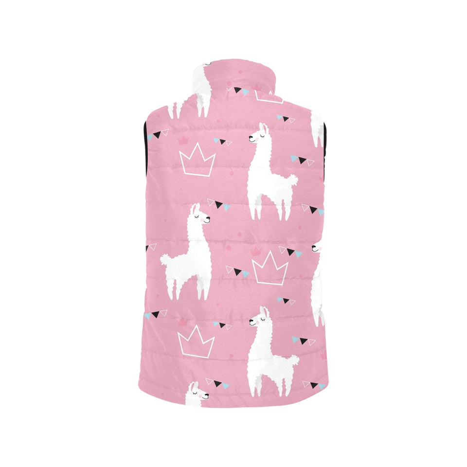 Llama Alpaca pink background Women's Padded Vest
