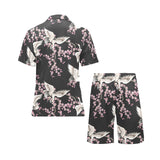 Japanese crane pink sakura pattern Men's V-Neck Short Pajama Set