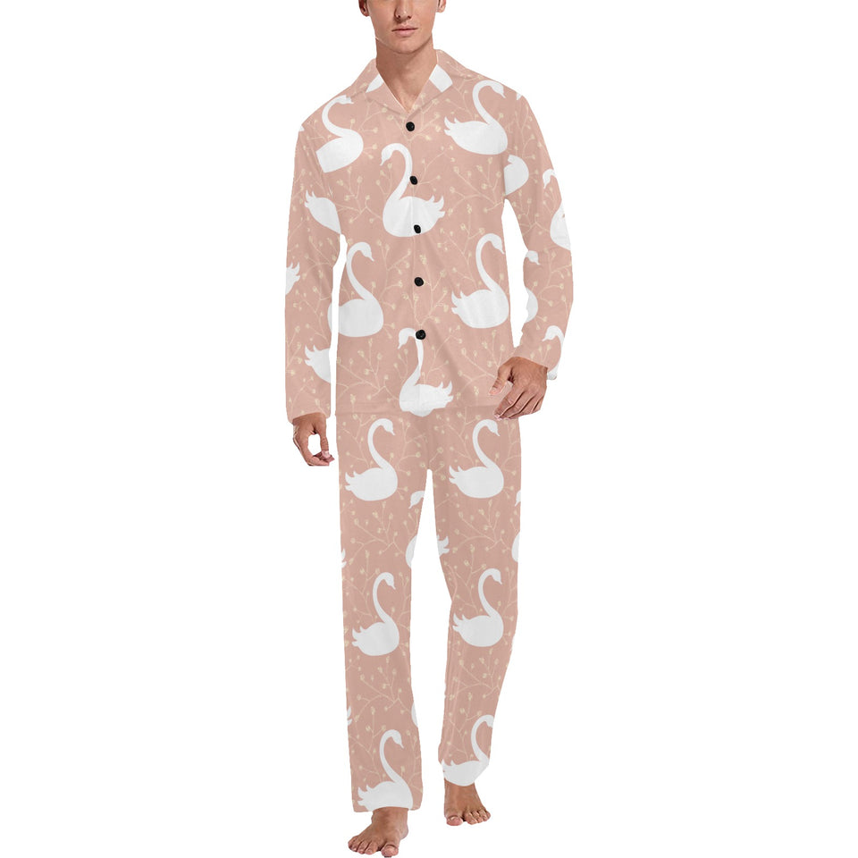 Swan flower light pink background Men's Long Pajama Set