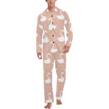 Swan flower light pink background Men's Long Pajama Set
