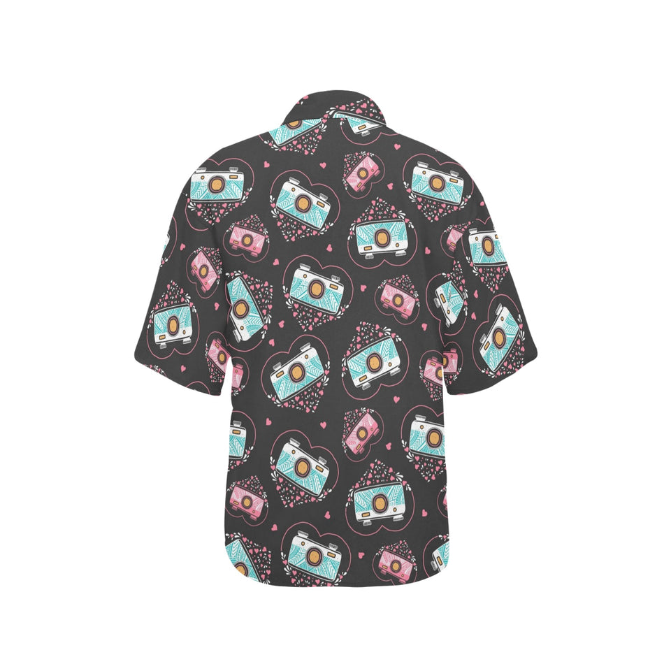 Camera Pattern Print Design 04 Women's All Over Print Hawaiian Shirt
