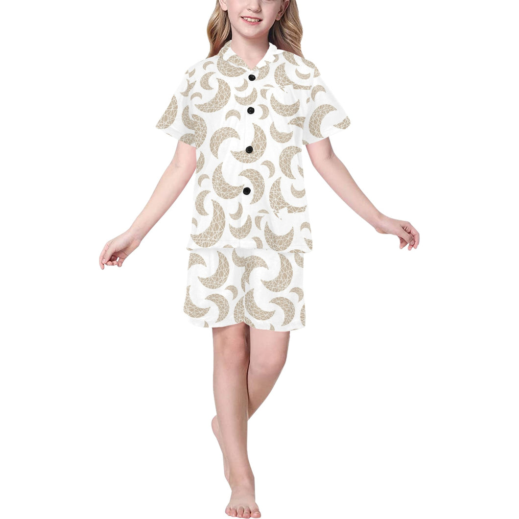 Cool gold moon abstract pattern Kids' Boys' Girls' V-Neck Short Pajama Set