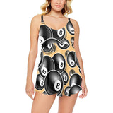 Billiard Ball Pattern Print Design 04 Chest Sexy Pleated Two Piece Swim Dress