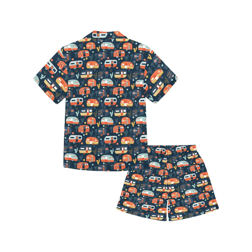 Camper Van Pattern Print Design 05 Kids' Boys' Girls' V-Neck Short Pajama Set