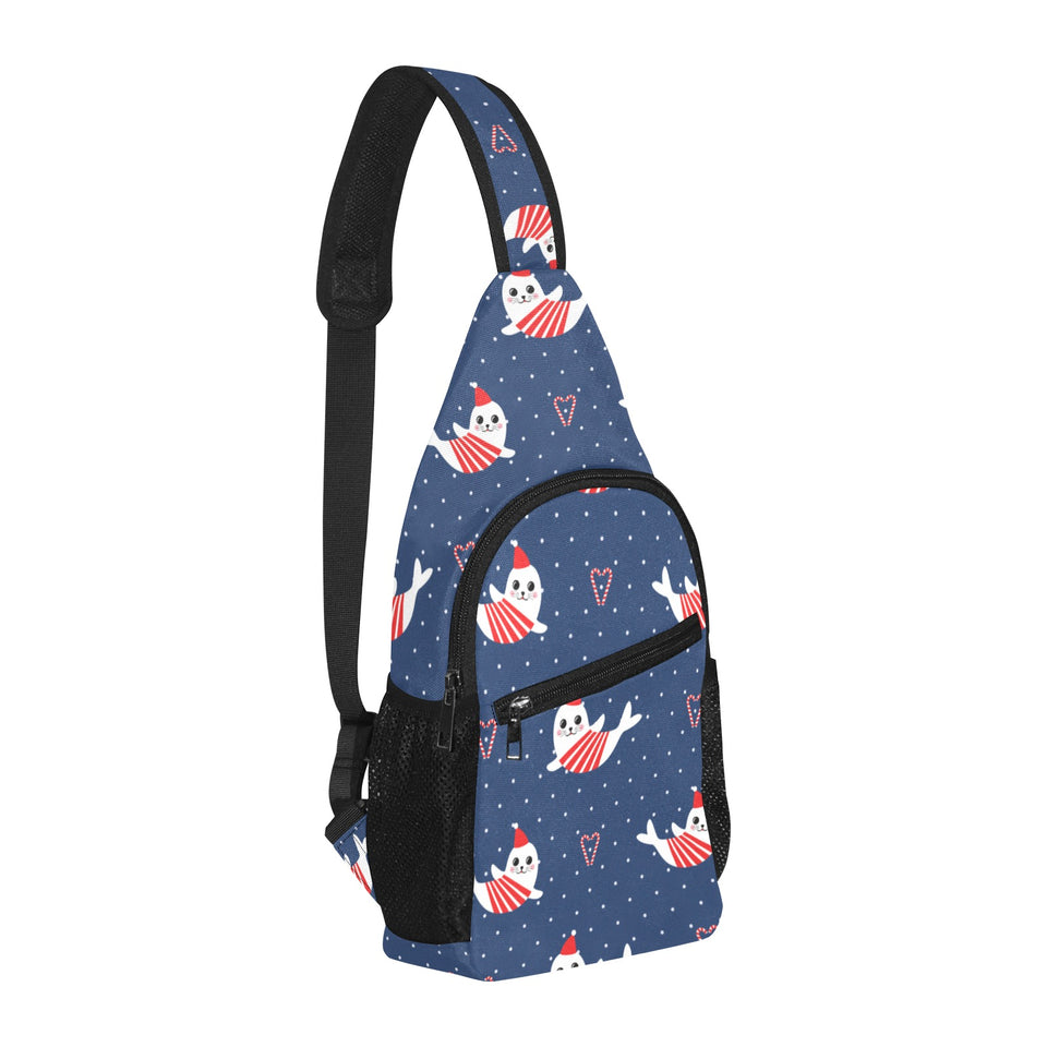 Cute sea lion seal christmas hat candy cane heart All Over Print Chest Bag