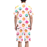 Donut pattern glaze pink background Men's V-Neck Short Pajama Set