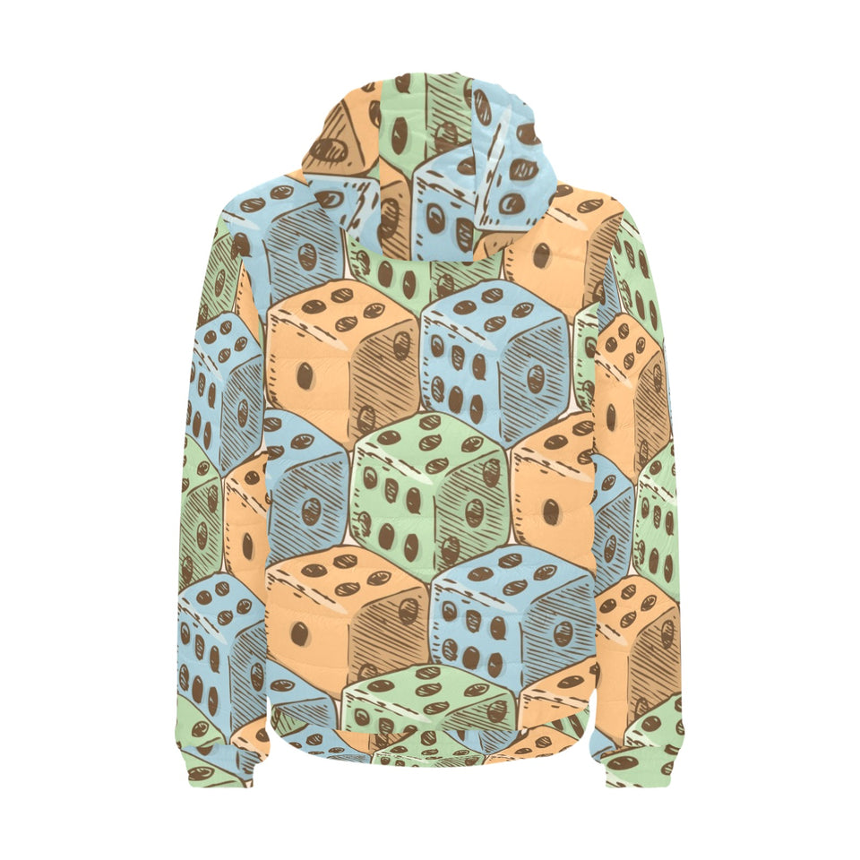 Dice Pattern Print Design 05 Men's Padded Hooded Jacket