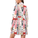 Pig Pattern Print Design 02 Women's Long Sleeve Belted Night Robe