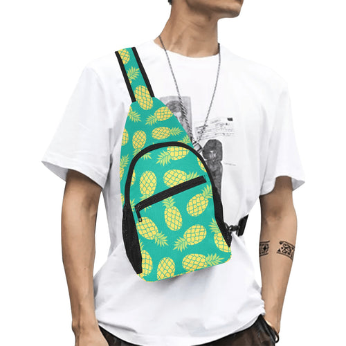 Pineapples pattern green background All Over Print Chest Bag