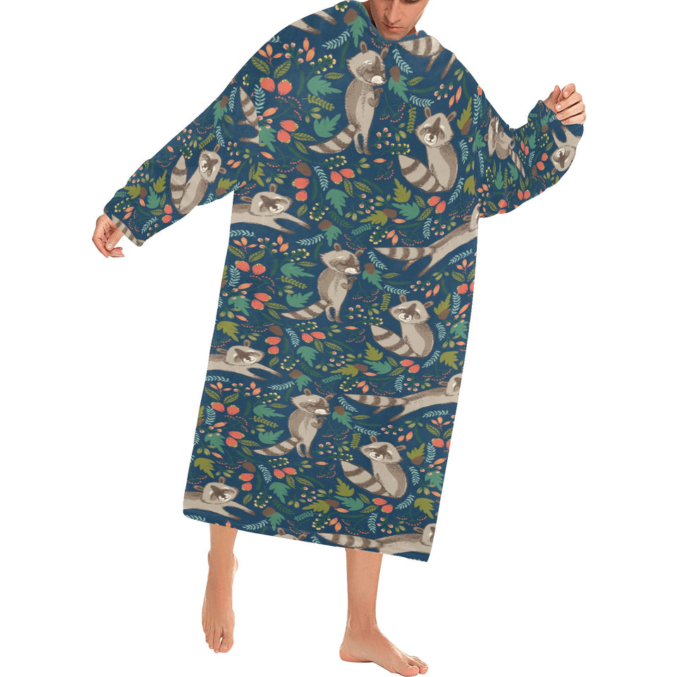 Raccoon tropical leaves pattern Blanket Robe with Sleeves