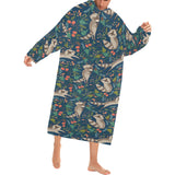 Raccoon tropical leaves pattern Blanket Robe with Sleeves